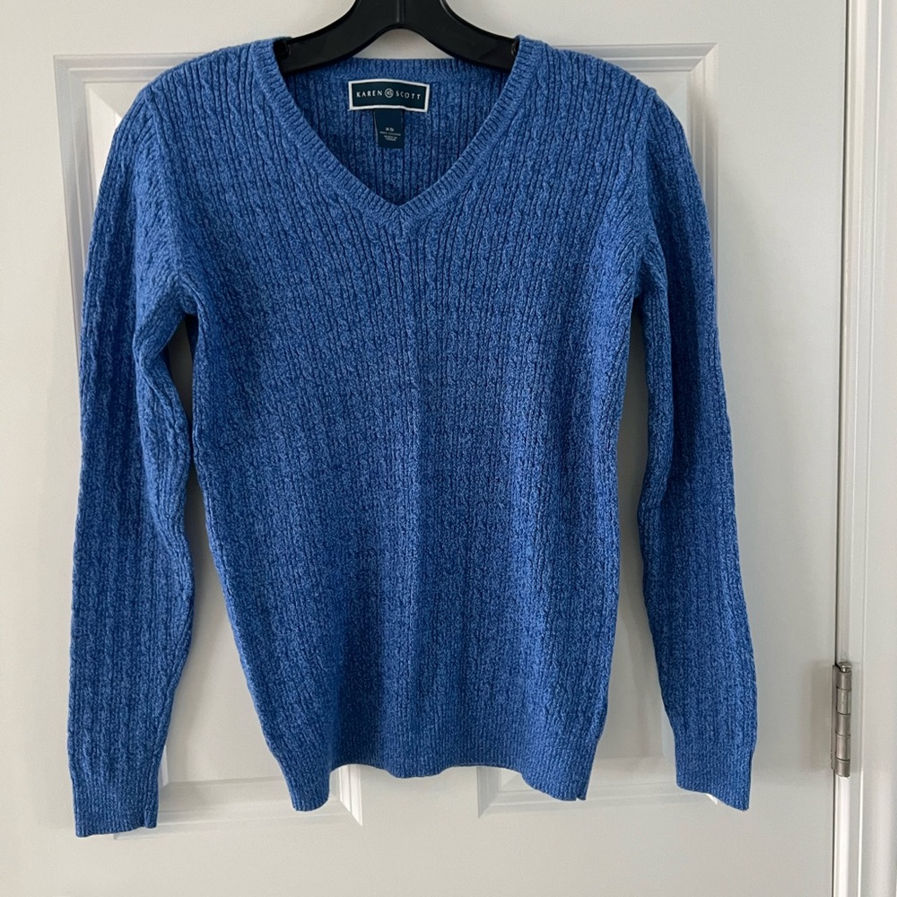 Karen Scott Cable Knit Blue Sweater